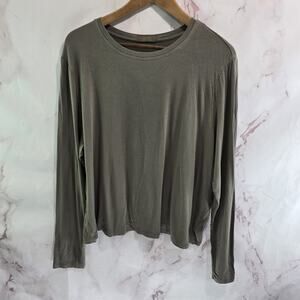 Nuuds T Shirt Womens Large Brown Long Sleeve Lightweight Bamboo Boxy Taupe